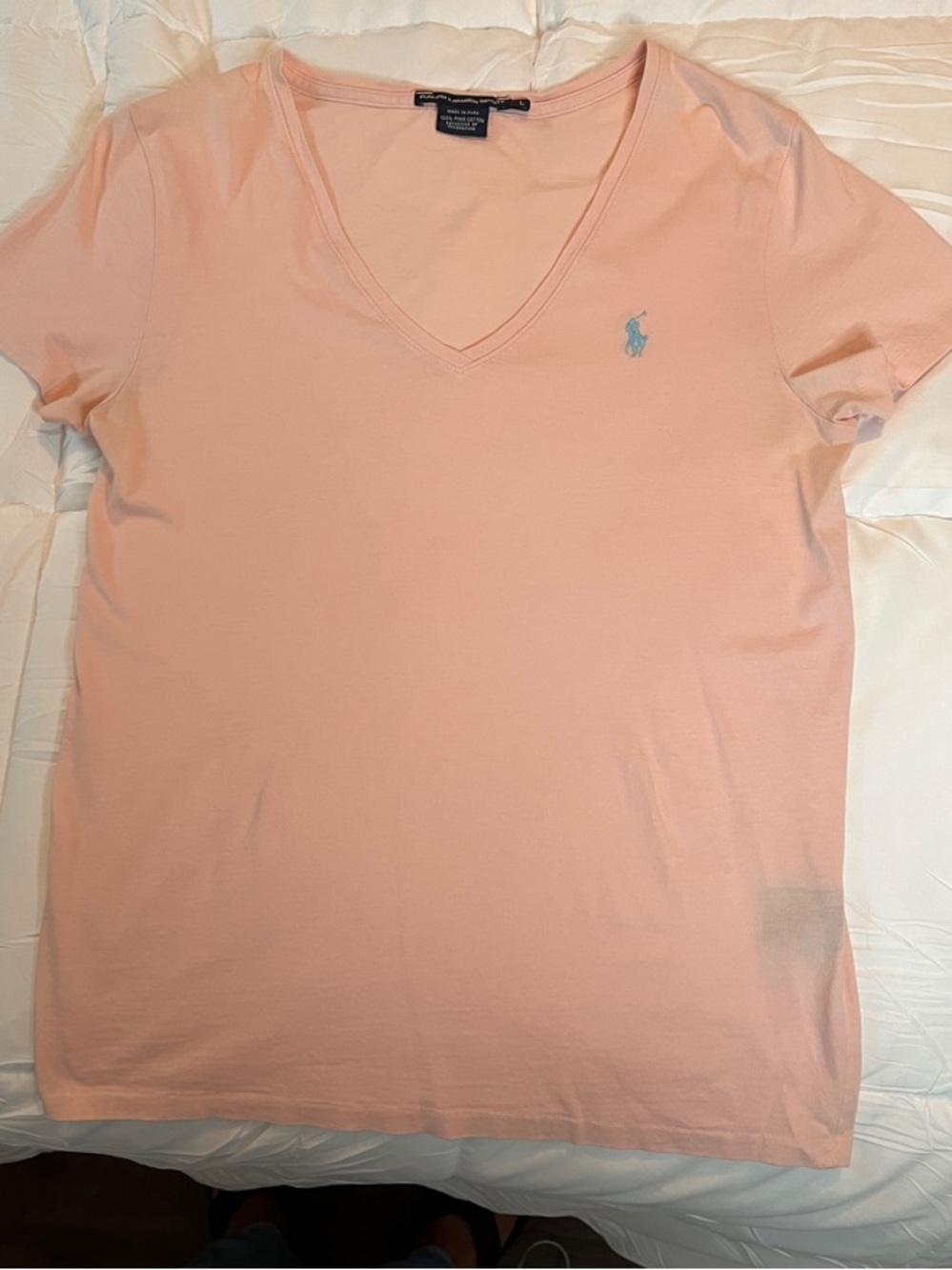 Ralph Lauren Light Pink V-Neck Tee Sz L